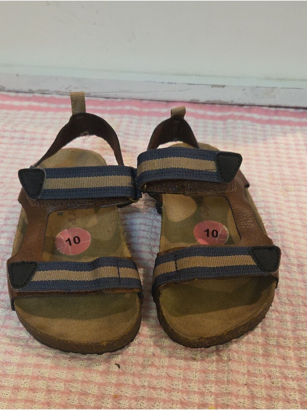 Carter's Brown Sandals with Navy-Striped Straps